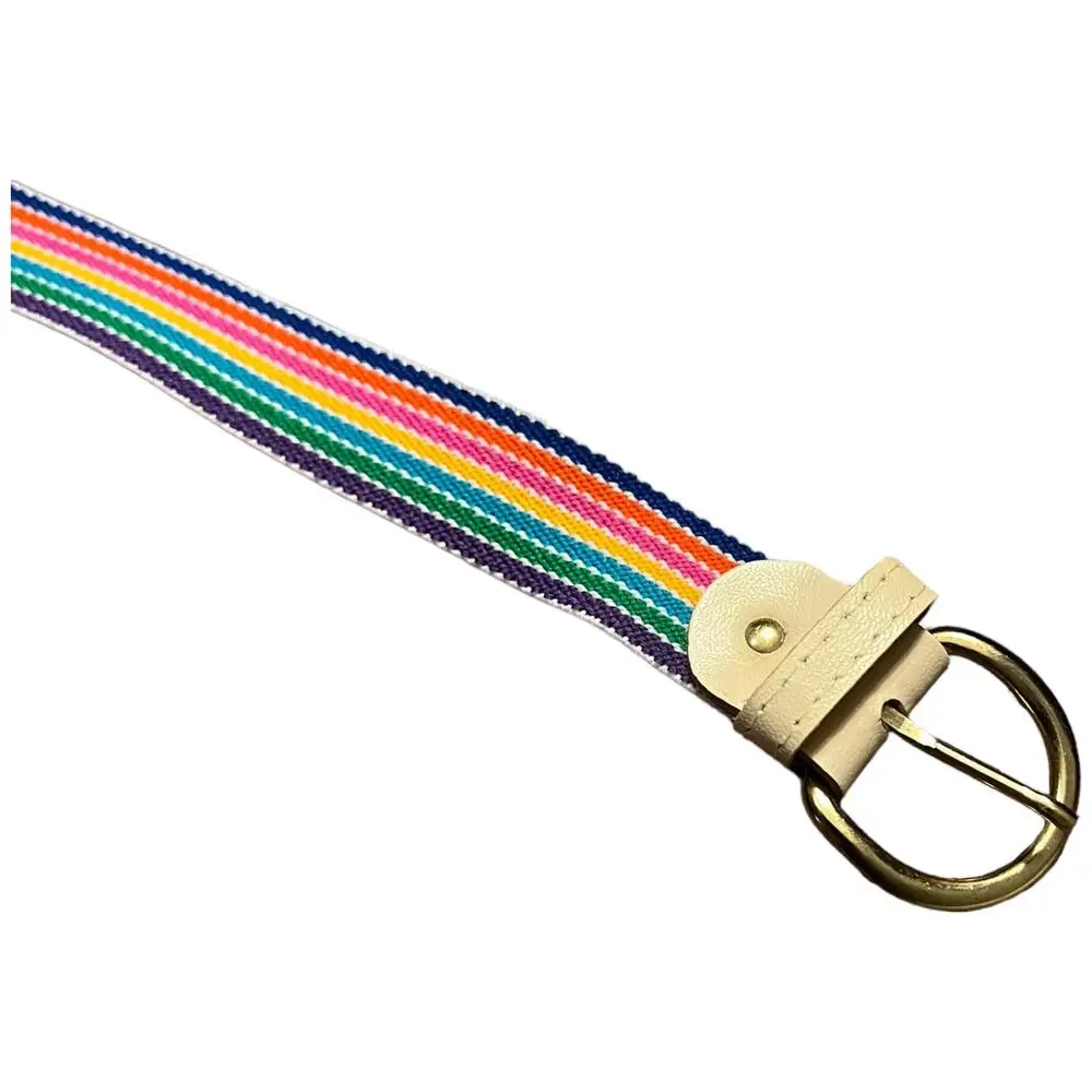 Unbranded 32-36 Inch Rainbow Striped Elastic Belt Vintage 80s